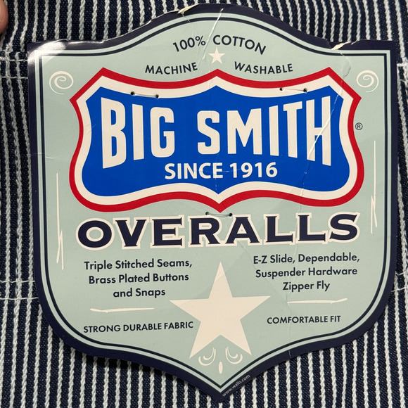 Big Smith Bib Overalls Mens 38X32 Blue White Hickory Railroad Stripe Carpenter - Picture 1 of 10